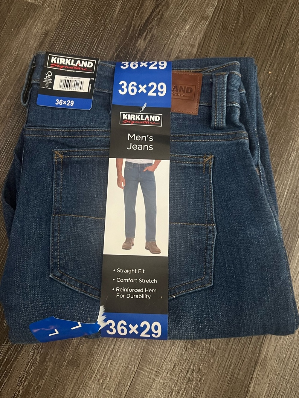 Kirkland Signature Men's Straight Fit Dark Blue Jeans - 36x29